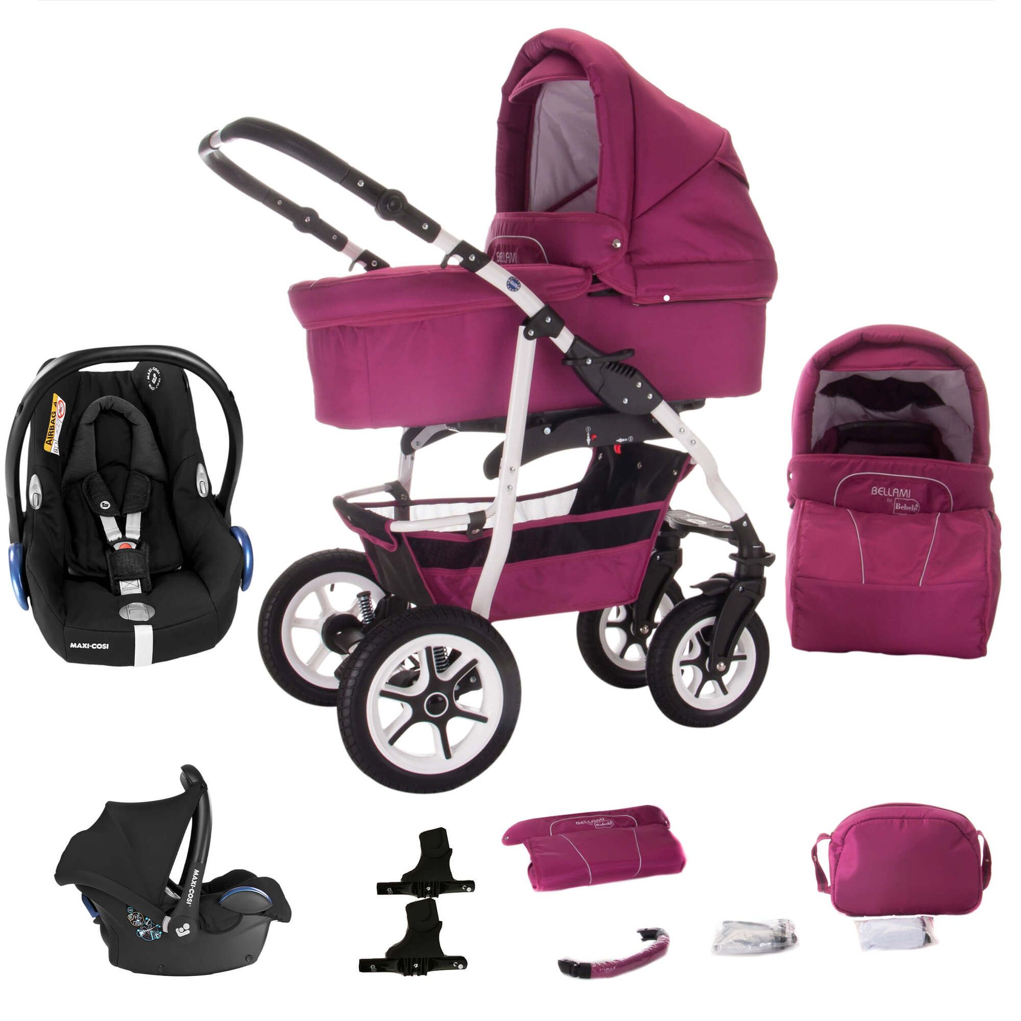 Bebebi Bellami 3 in 1 Kinderwagen Set mit Original Maxi Cosi, Hartgummi Bellamore