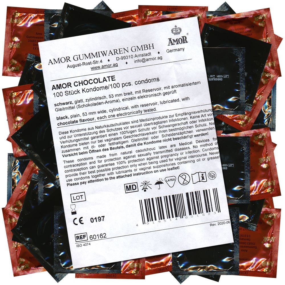 Amor *Chocolate* schwarze Kondome mit Schokoladen-Aroma, Maxipack