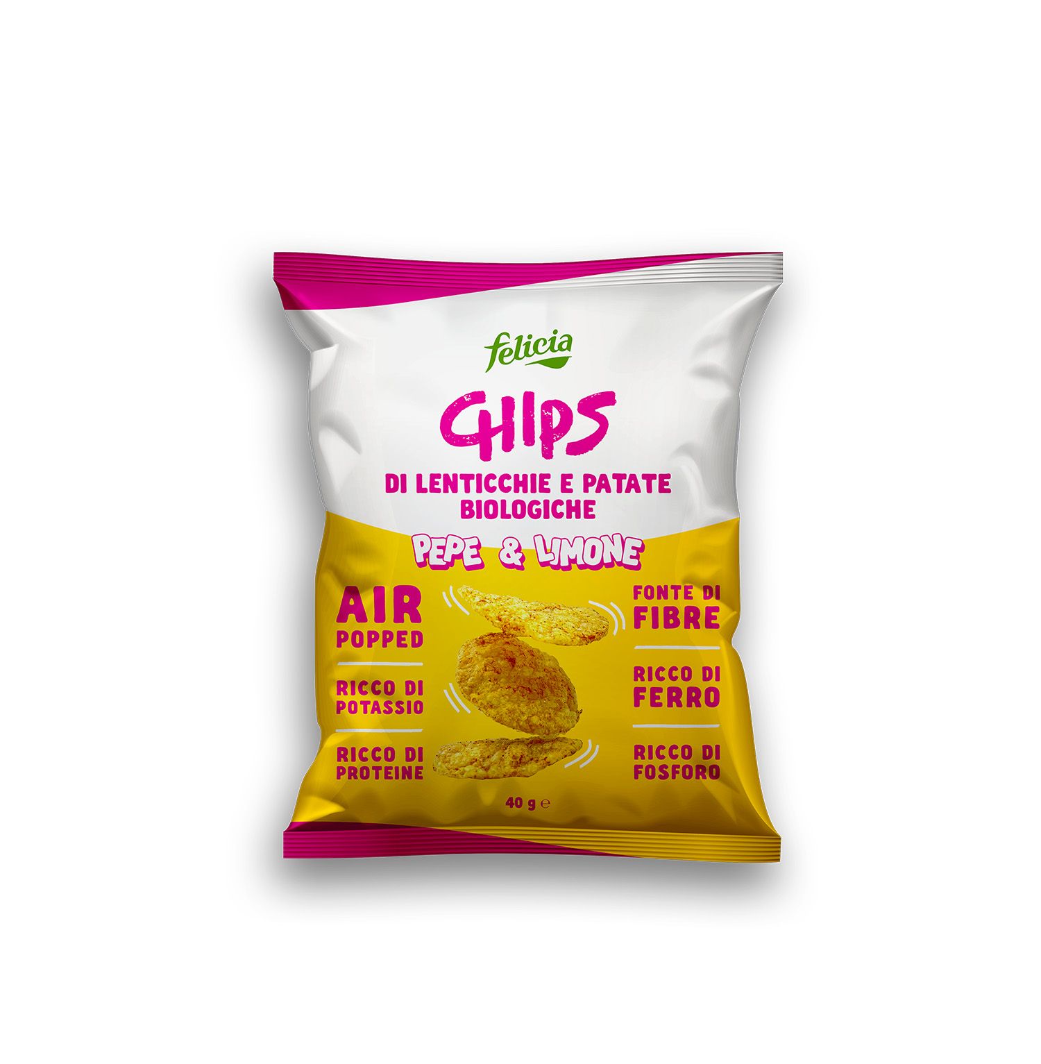 Chips di lenticchie e patate biologiche pepe e limone- felicia