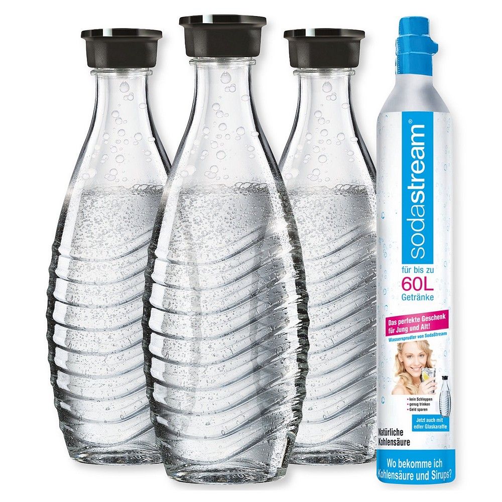 SodaStream Reservezylinder + 3 x Glaskaraffe
