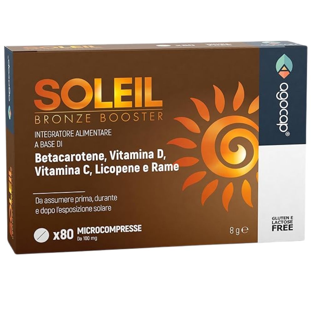 Braune Schachtel mit Produktinformationen. Enthält 80 Tabletten. Gluten- und laktosefrei. Marke: Agocap.