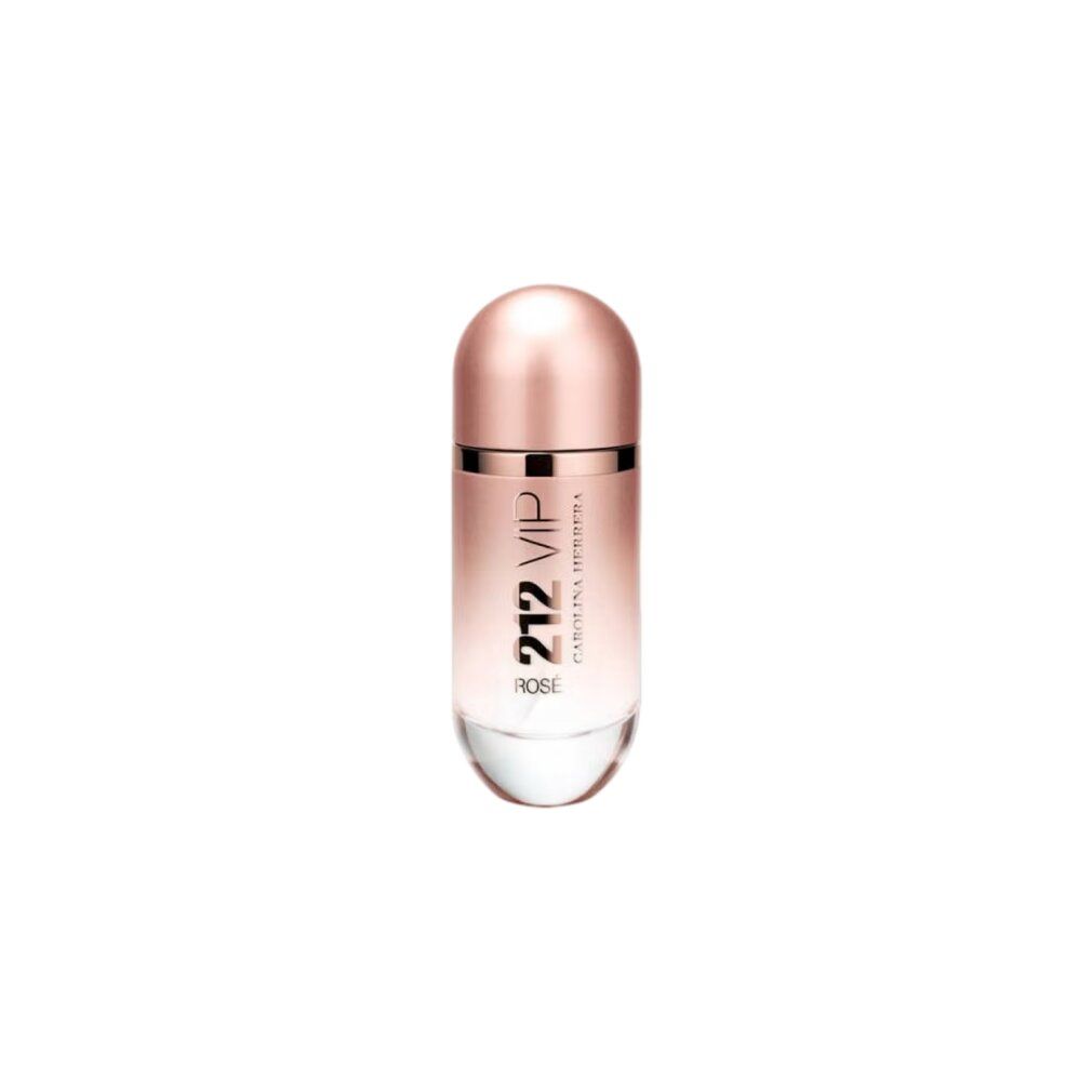 Roségoldfarbene Pillenform-Parfümflasche mit "212 VIP ROSE" Schriftzug.