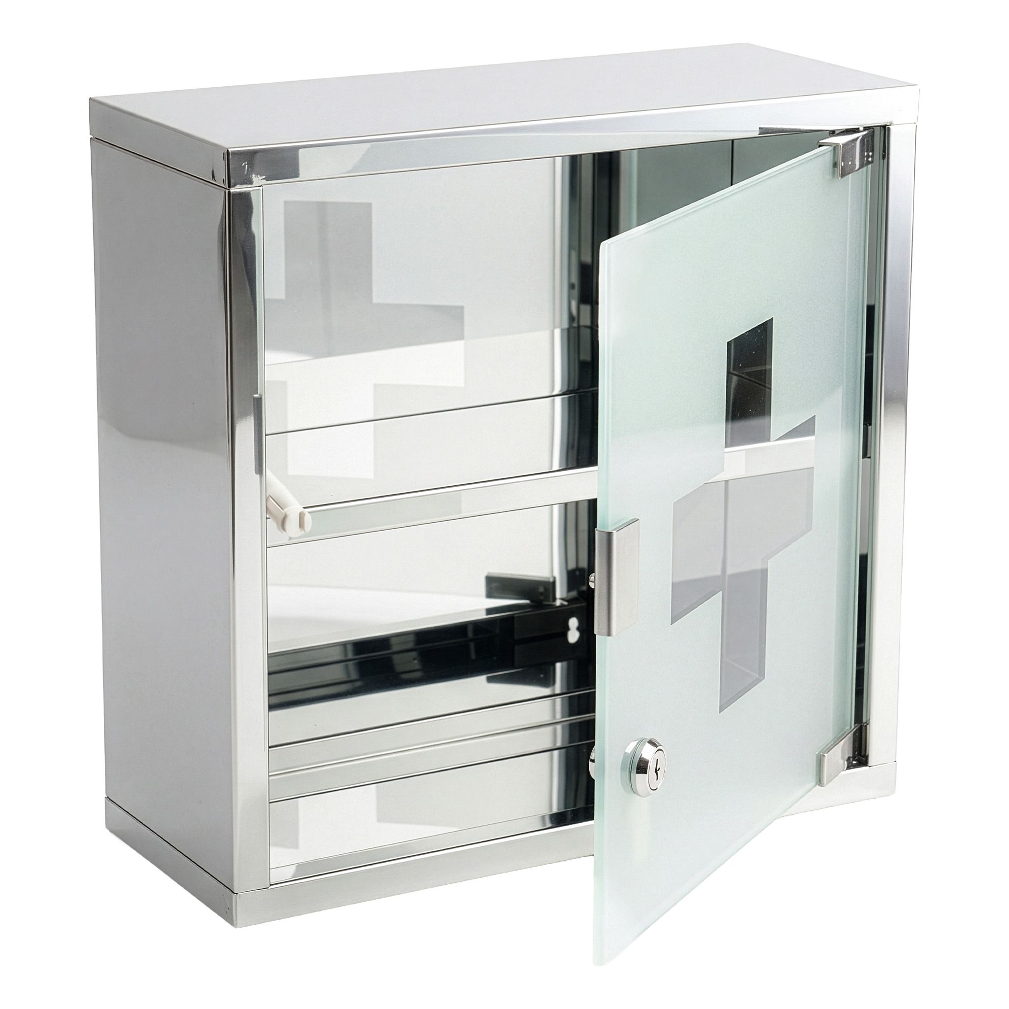 KARAT Medizinschrank Allen - Abschließbarer Arzneischrank mit Glastür Silber 30 x 30 cm 2 Fächer