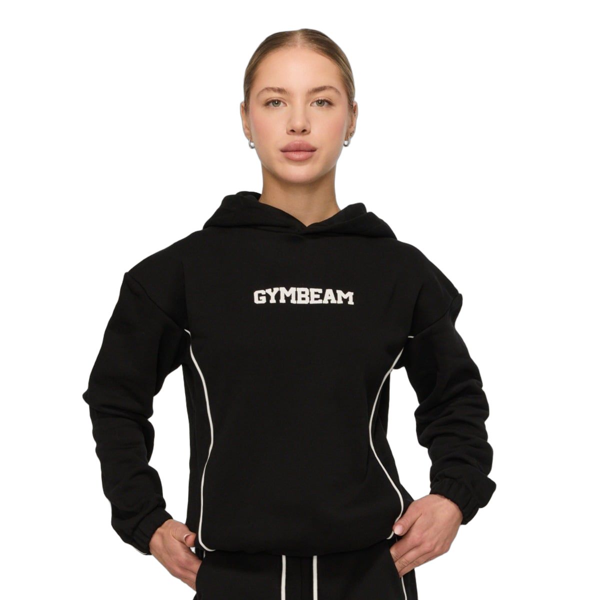 GymBeam Hoodie Damen Oversized mit Kapuze und Taschen Varsity Schwarz 1 St