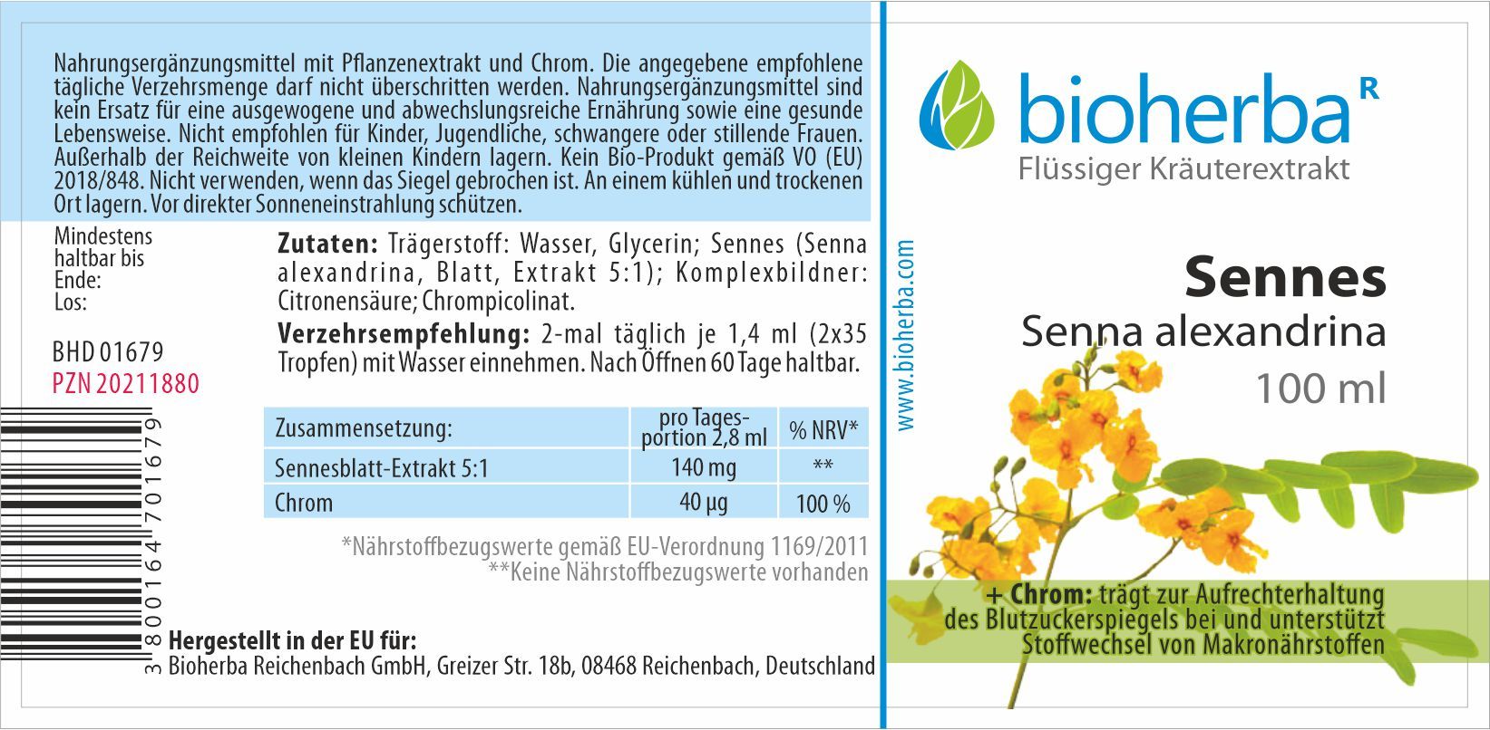 Bioherba Sennes Senna alexandrina Tropfen Tinktur