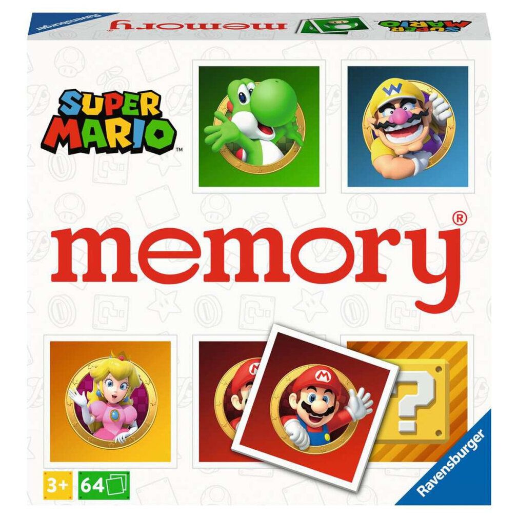 Ravensburger Memory Super Mario. Kartenspiel mit Charakteren. Verpackung mit Spielkarten. Altersempfehlung: 3+.