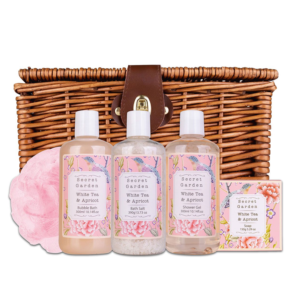 Accentra Secret Garden Geschenkset – Pflegeset im Weidenkorb, White Tea & Apricot 1170 ml