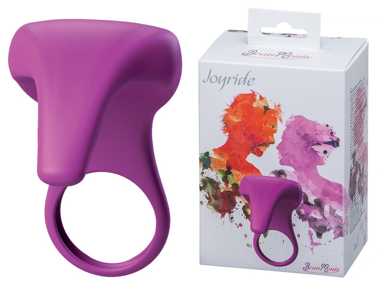 Lila Joyride Ring in der Originalverpackung mit künstlerischer Darstellung eines Paares.