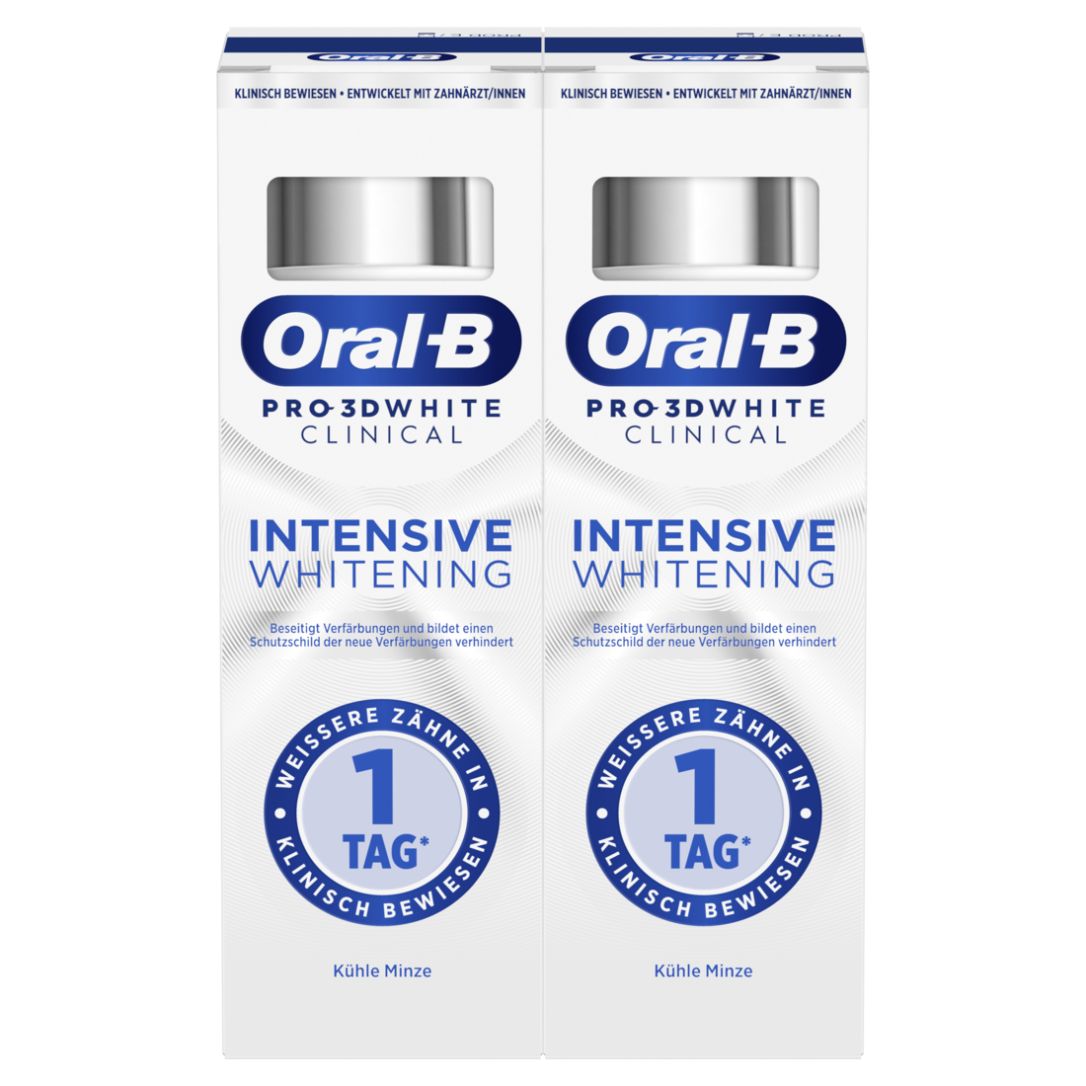 Oral-B Pro 3D White Clinical Intensive Whitening Zahnpasta, Kühle Minze, 2x75ml