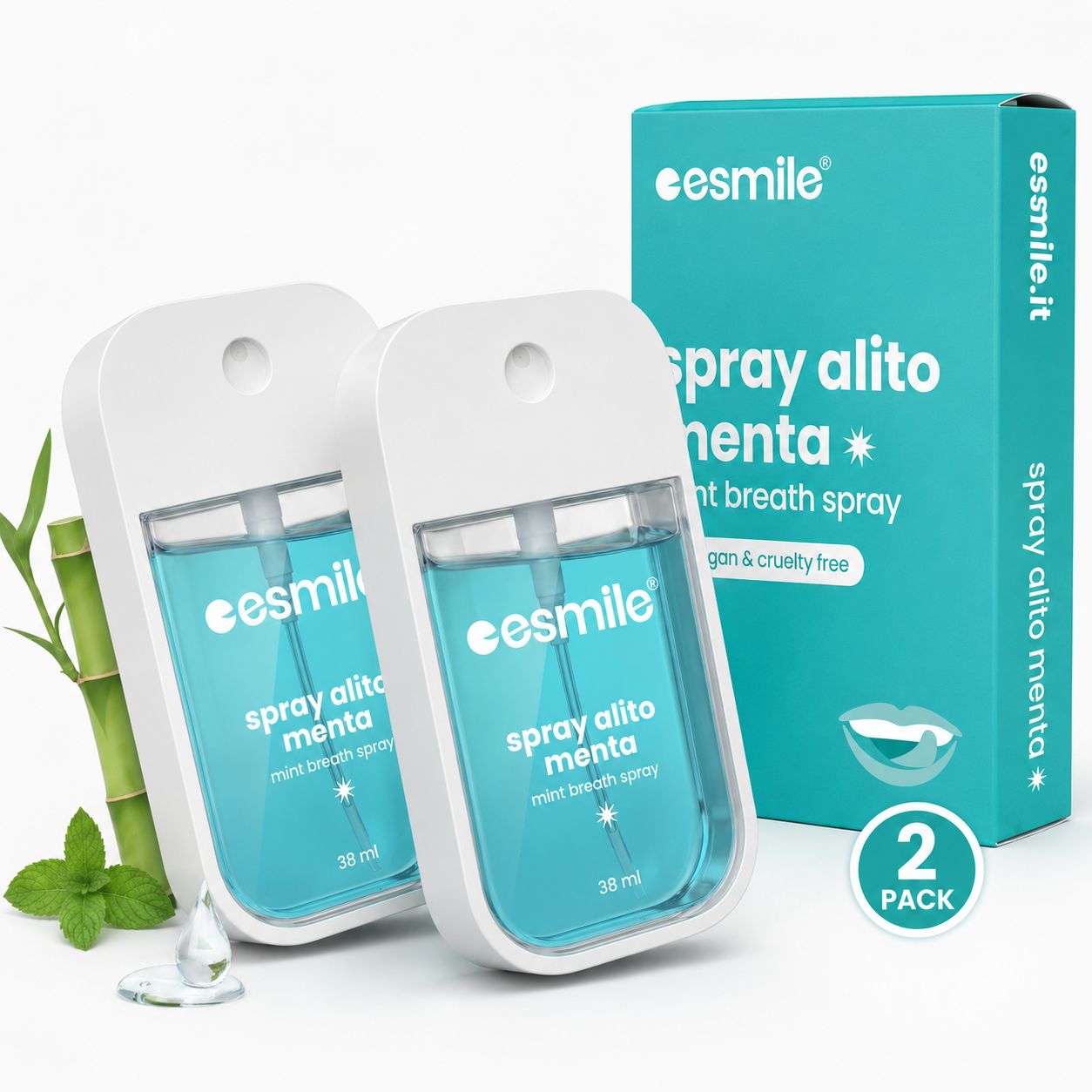 esmile - Set 2 Spray Alito Fresco Naturale Gusto Menta - Antibatterico e Senza Alcol
