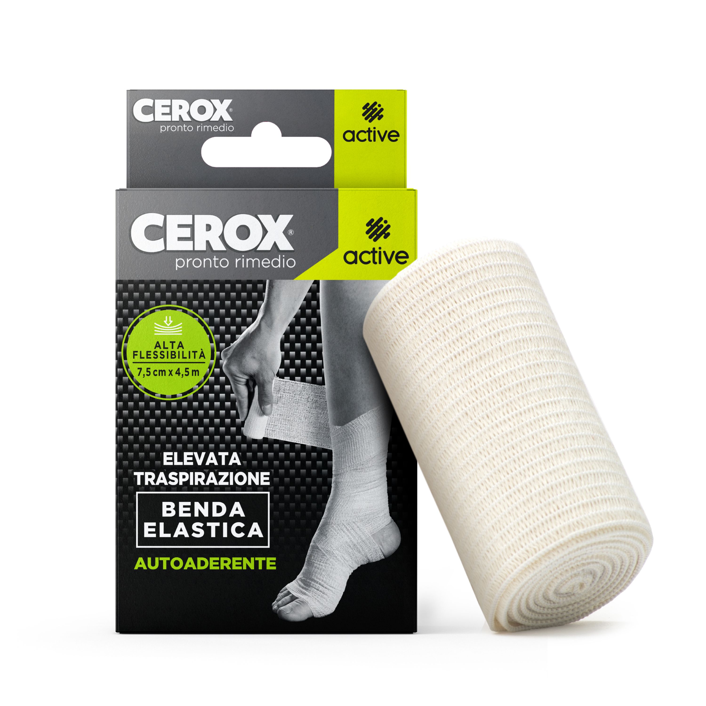 CEROX Active,Benda Elastica Autoaderente,Traspirante Flessibile,Per Traumi e Medicazioni,7,5cmx4,5m