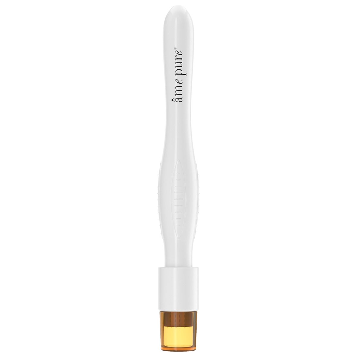 Weißer âme pure CIT Pen mit gelbem Behälter. Der Stift hat einen Griff und einen Rollkopf.