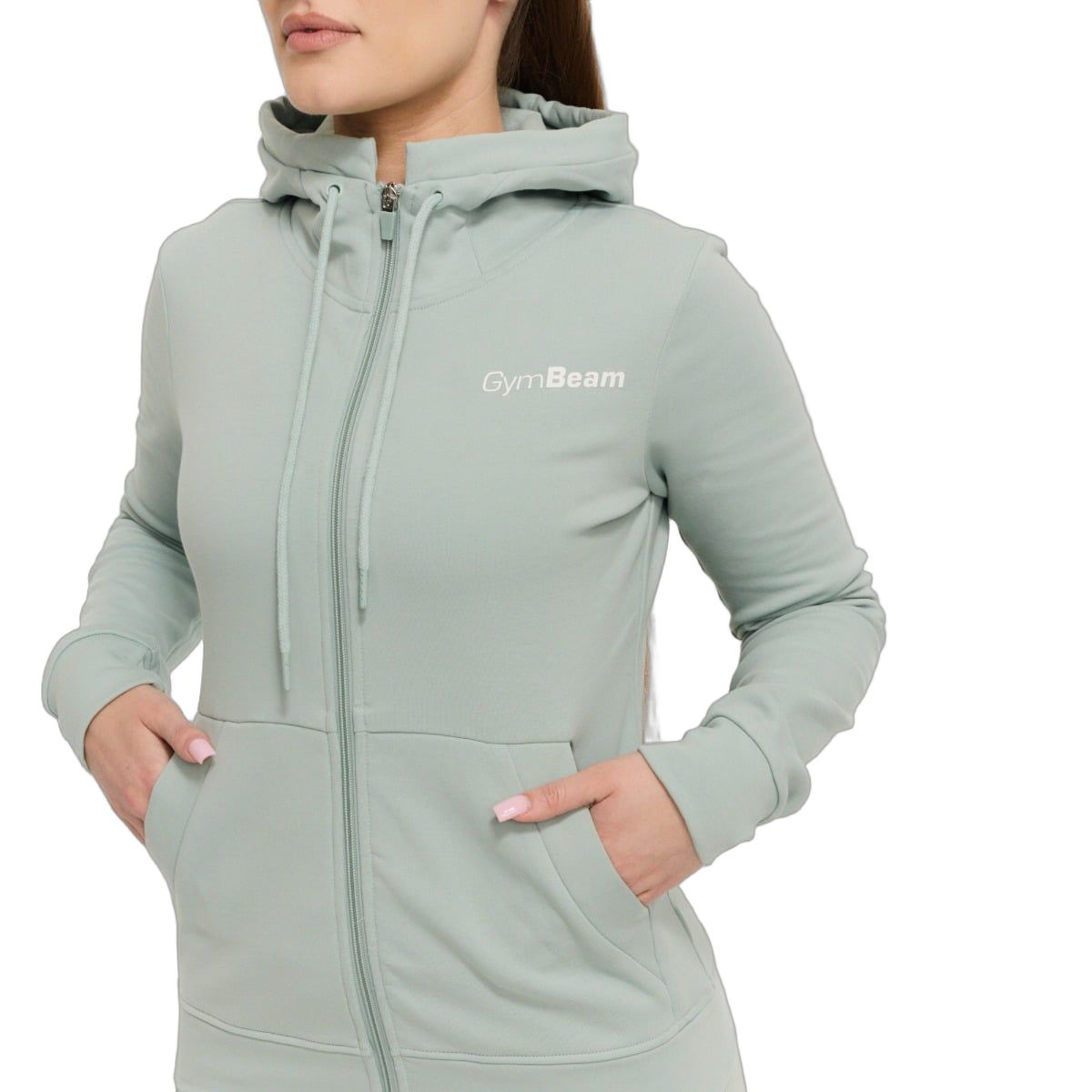 GymBeam Hoodie Damen Regular mit Kapuze und Reißverschluss Eucalypt