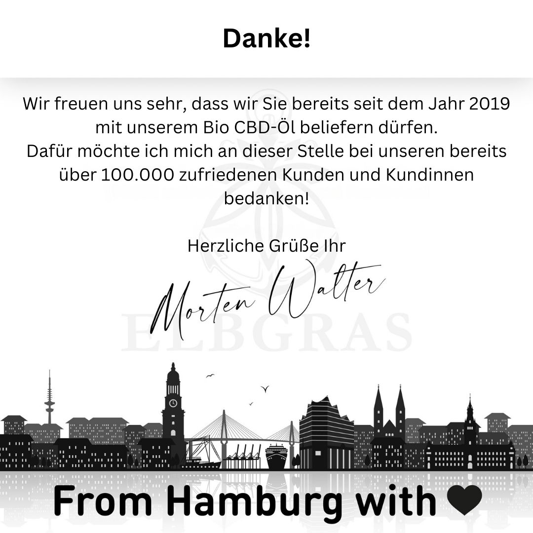 Schwarz-weiß Illustration einer Stadtlandschaft. Text: 'From Hamburg with ❤️'. Unterschrift von Morten Walter.