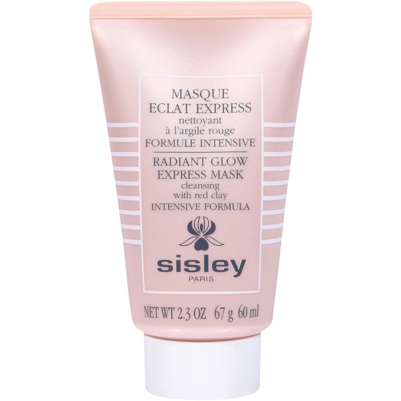 Sisley Masque Éclat Express Tube. Beige Tube mit weißem Deckel. Produktbezeichnung und Marke auf der Vorderseite.