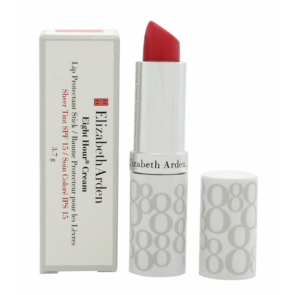 Lippenstift, silberfarben, mit rotem Lippenstift. Weißer, nummerierter Schaft und Verpackung.