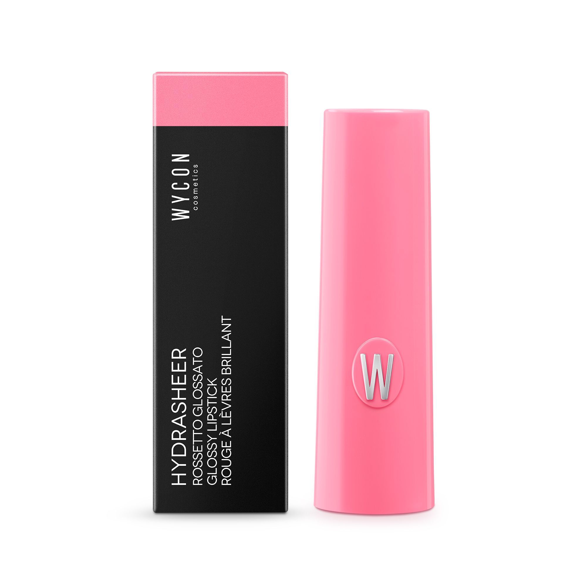 WYCON Hydrasheer Glossy Lipstick 17 Pinky: Verpackung und Lippenstift.
