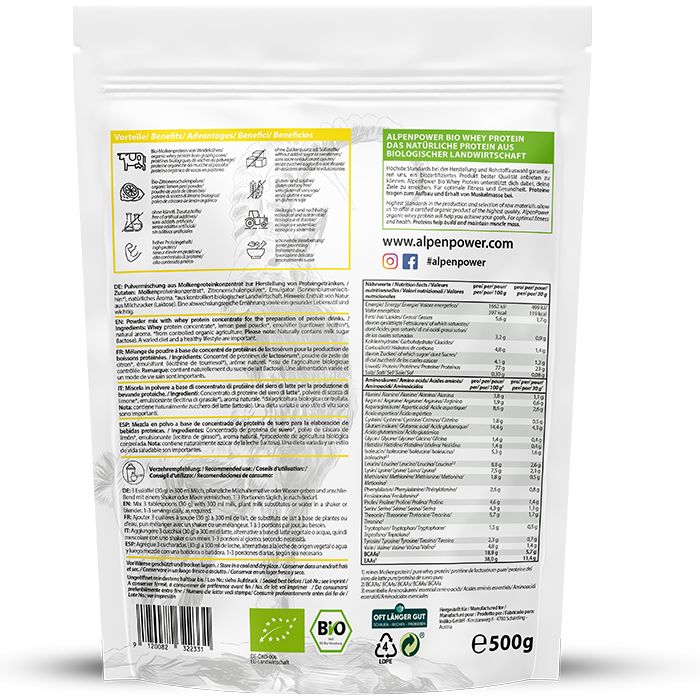 AlpenPower Bio Whey Protein- Zitrone 1000 g Pulver