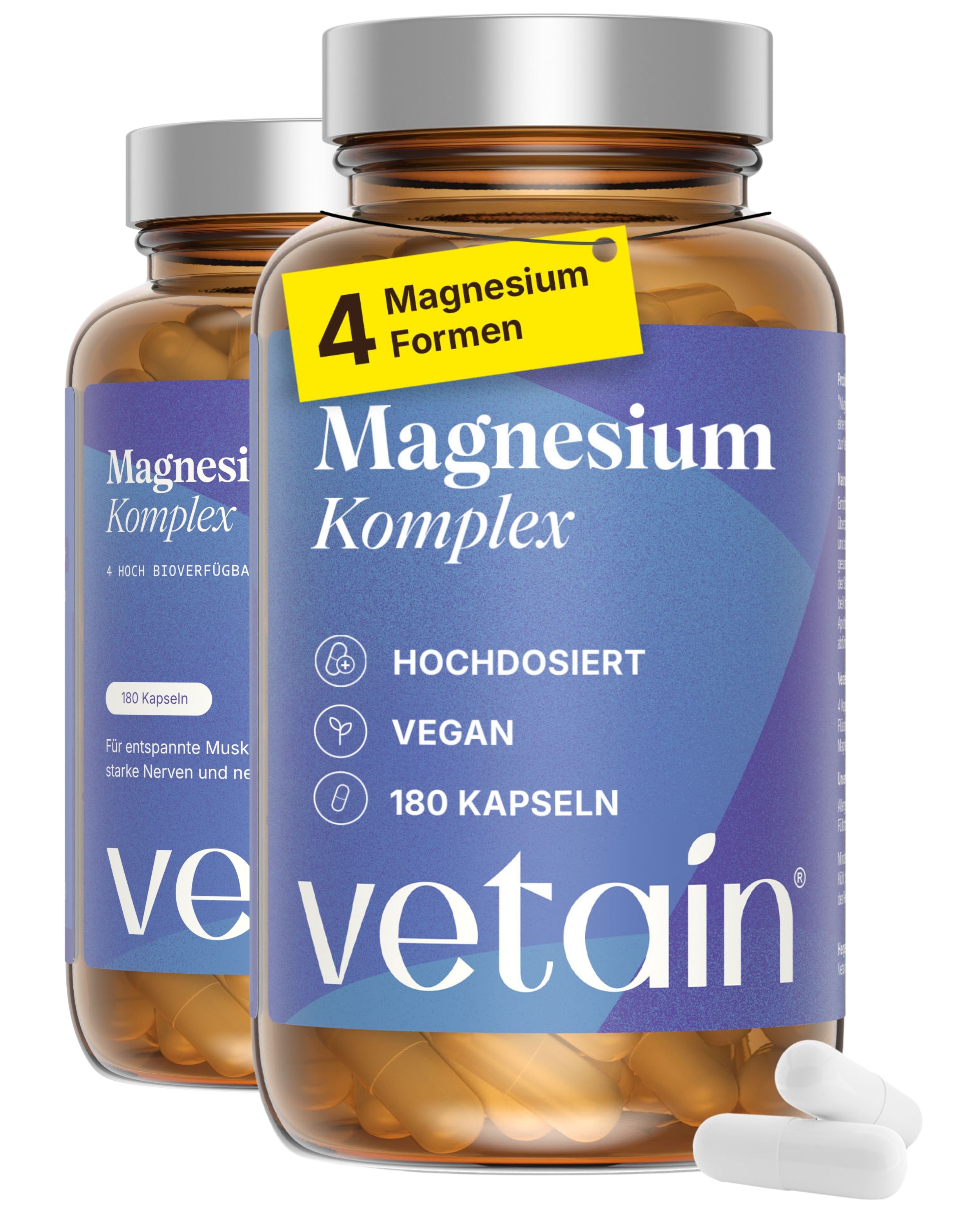 Vetain Premium Magnesium Komplex - 4 bioaktive Formen Hochdosiert: Bisglycinat 360 St Kapseln