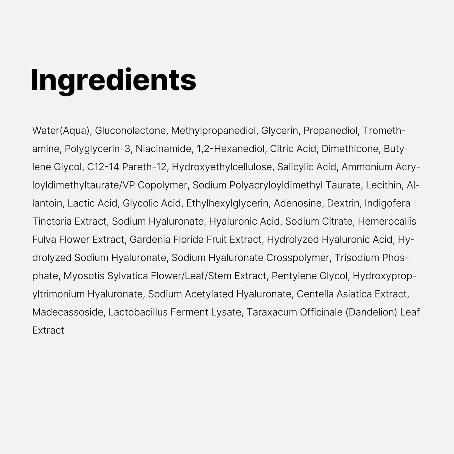 Liste der Inhaltsstoffe des MEDICUBE Zero Pore One-Day Serums. Enthält Wasser, Glycerin, Niacinamid, etc.