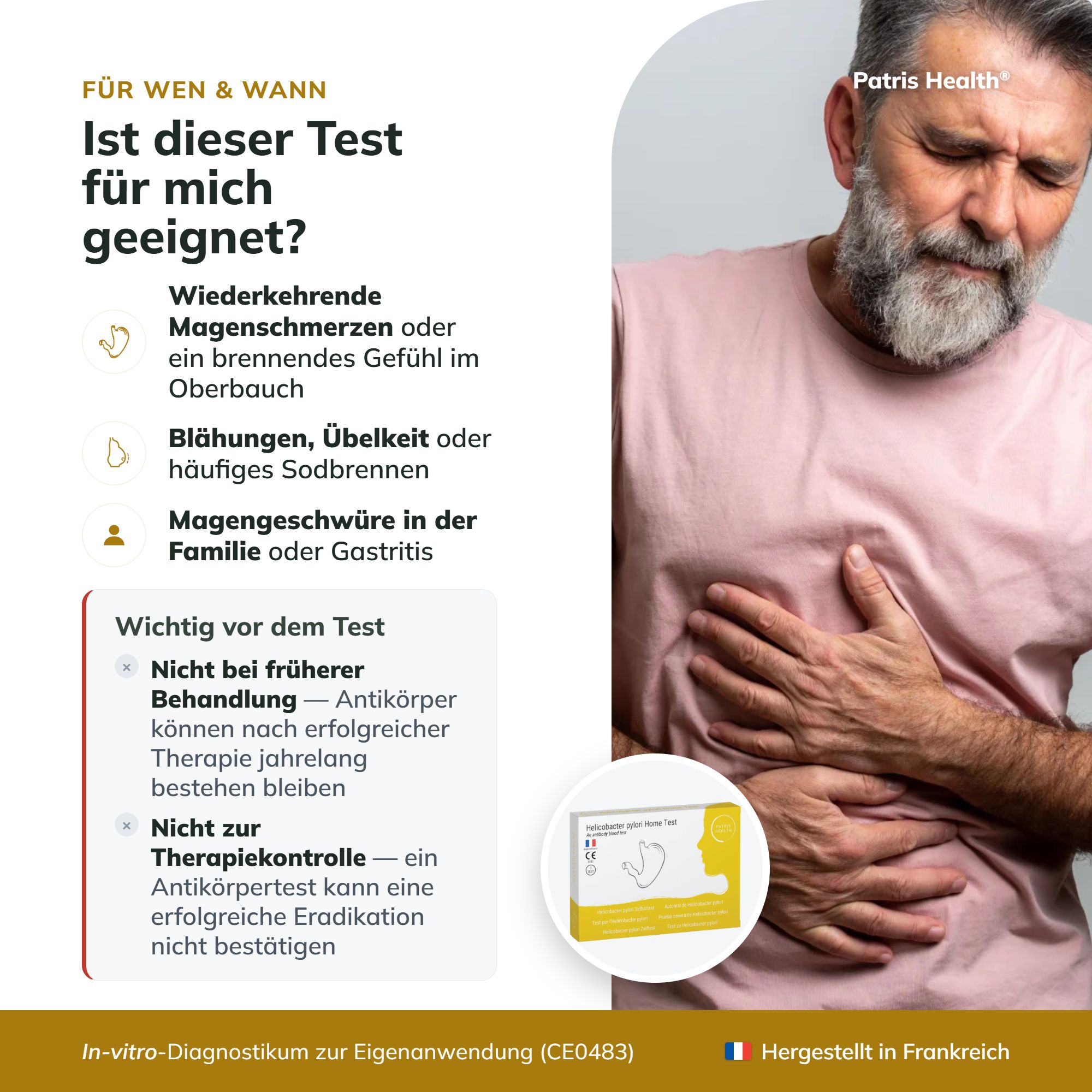 Für wen ist der Helicobacter pylori Schnelltest geeignet? Symptome, wichtige Hinweise vor dem Test.