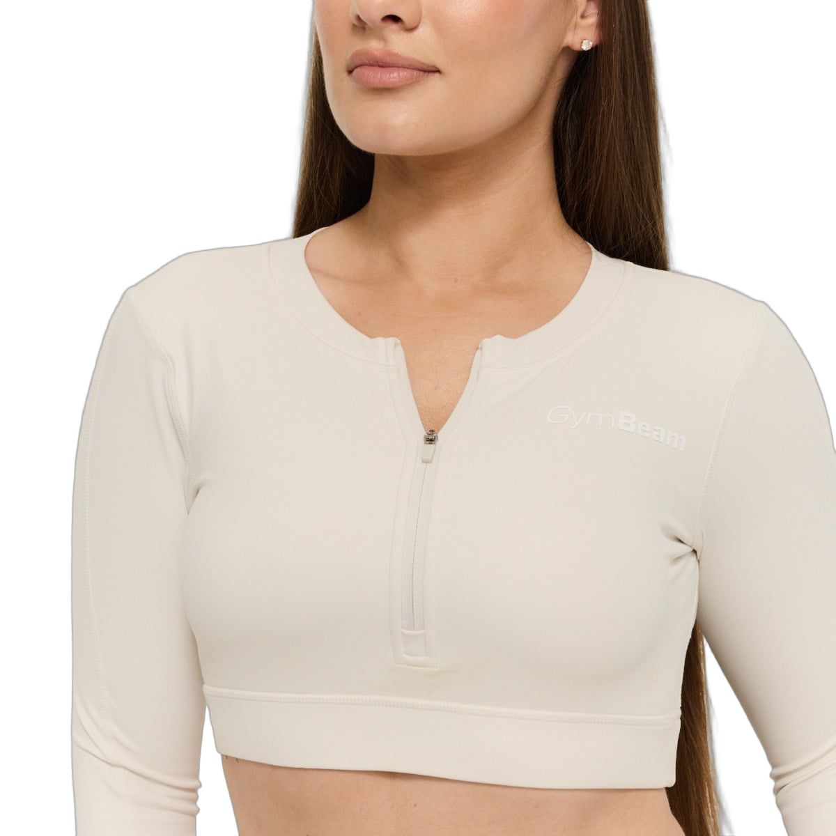 GymBeam Sport-Top Damen cropped Langarm mit rundem Ausschnitt Pearl