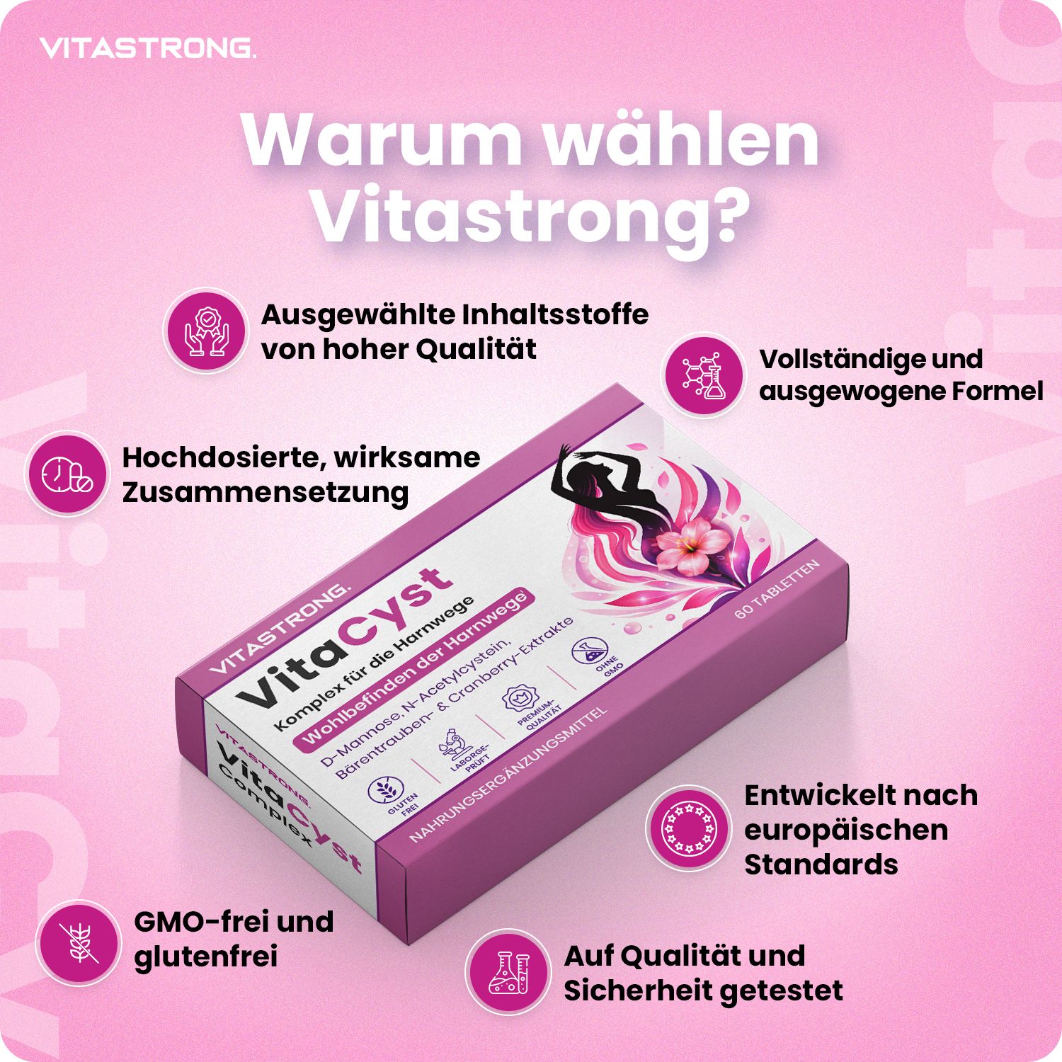 VitaStrong VitaCyst Packung mit 60 Tabletten, Komplex für die Harnwege.