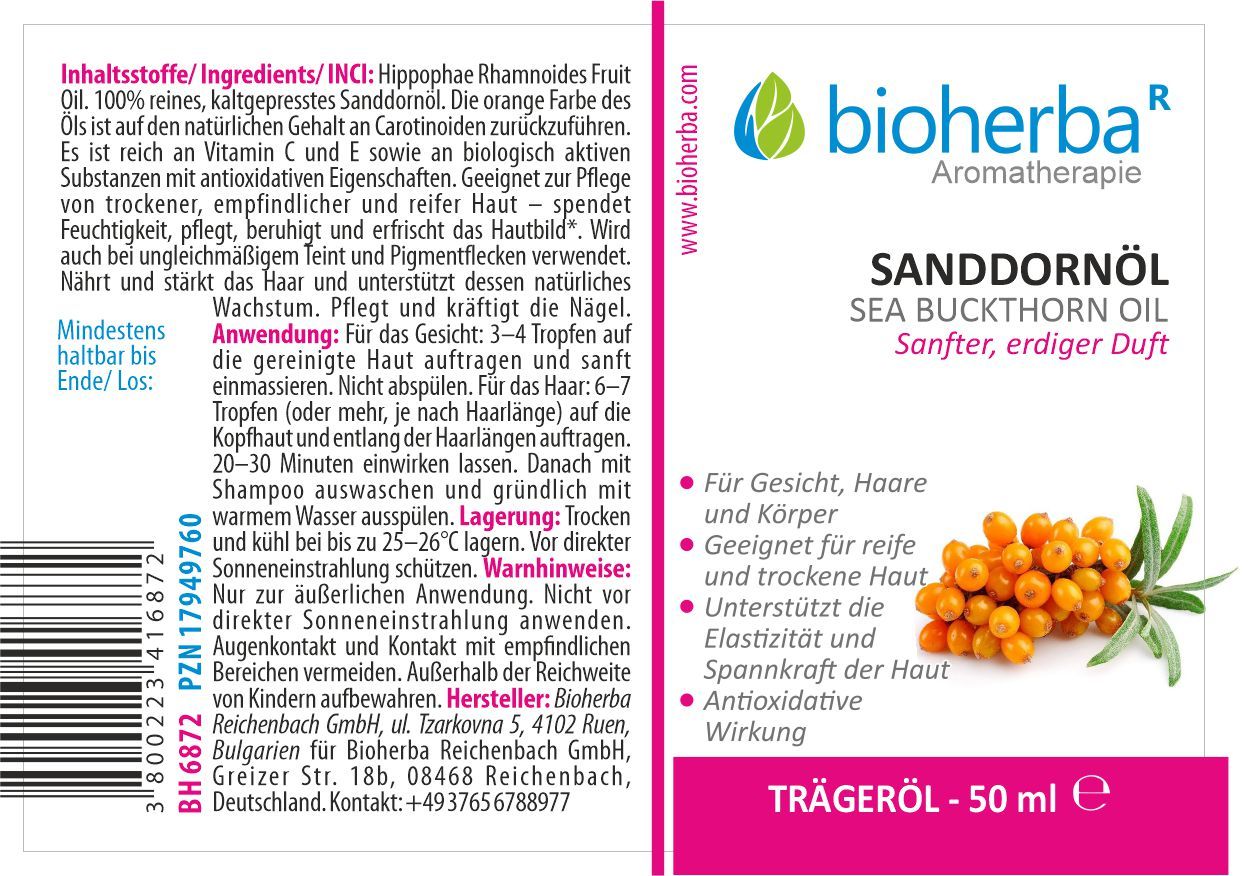 Sanddornöl Reines Sanddorn-Trägeröl 50 ml PZN 17949760