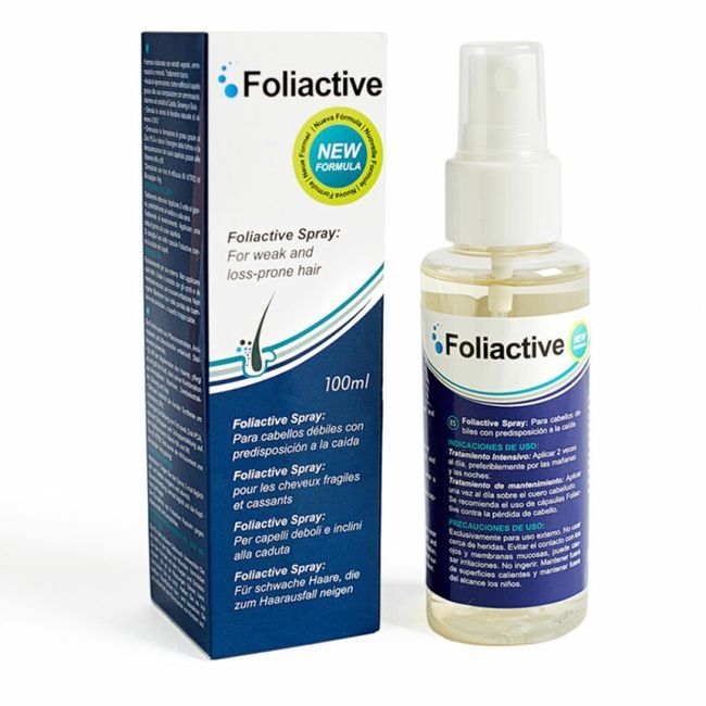 Foliactive Spray Flasche und Verpackung, 100ml, "New Formula" Siegel.