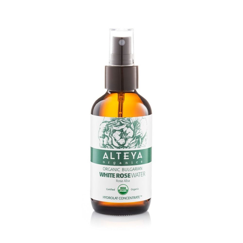 Alteya Organics weißes Rosenwasser im Glas