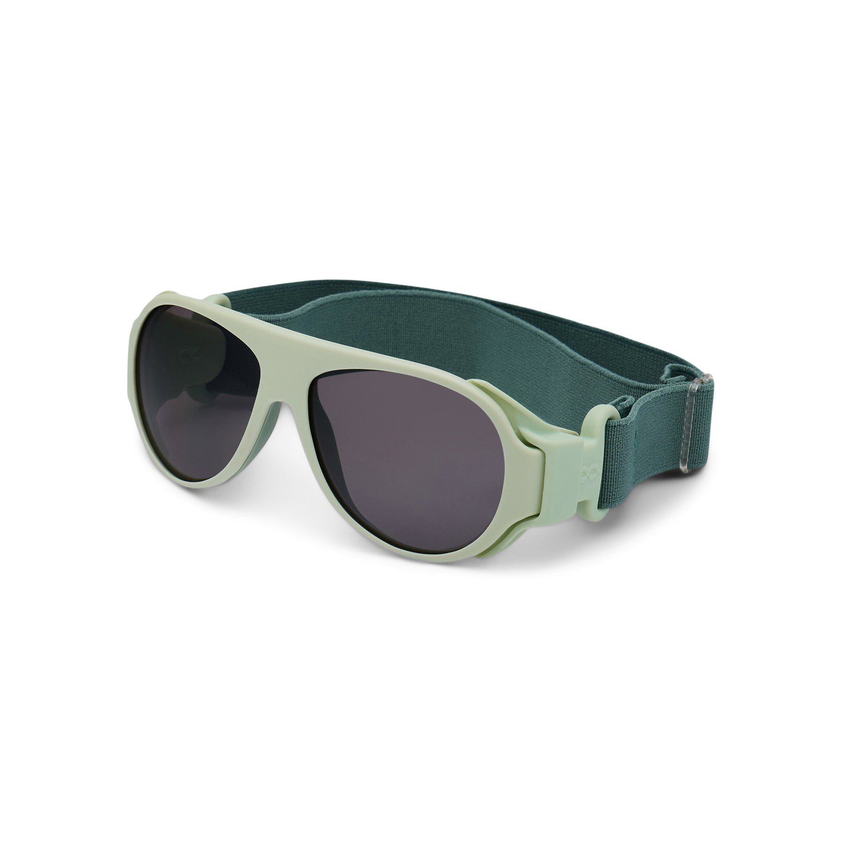 Grüne Sonnenbrille mit Brillenband. Dunkle Gläser.