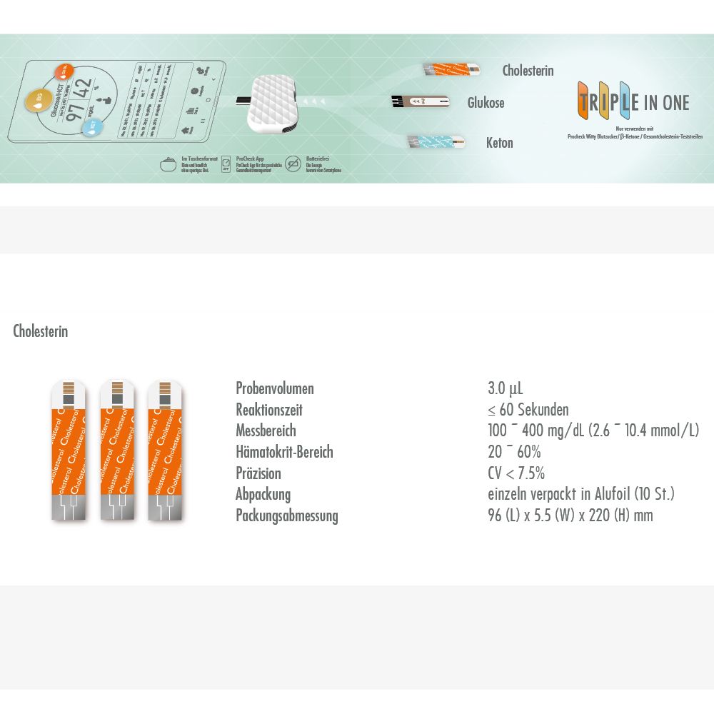 Procheck Cholesterin Teststreifen für den Dongel 10 St