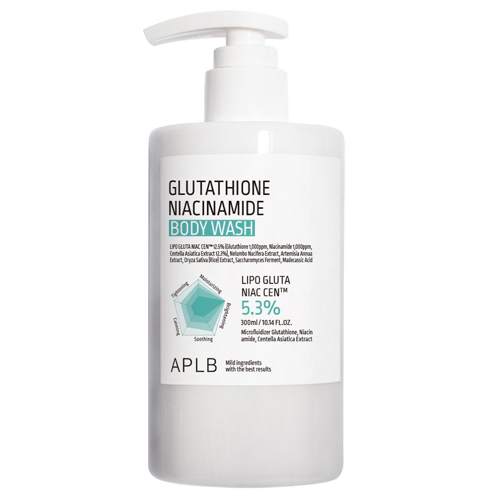 APLB Glutathione Niacinamide Body Wash Spenderflasche mit Pumpverschluss.