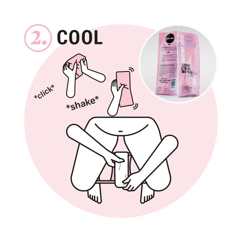 Illustration: Anwendung einer Kühlbinde. Text: "Cool".