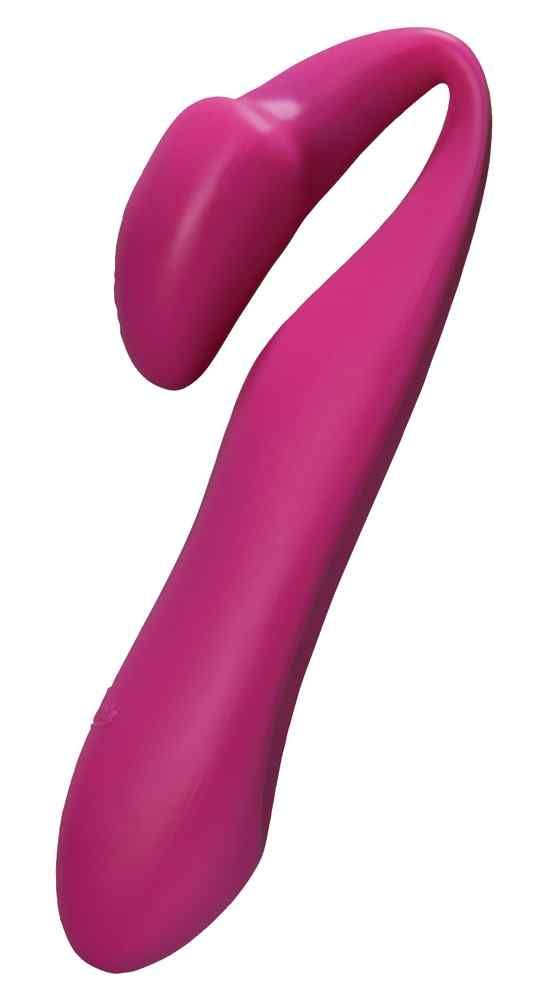 Pinkfarbenes Wellness-Produkt mit geschwungener Form. Oberteil mit abgerundeter Spitze, unterer Teil länglich.