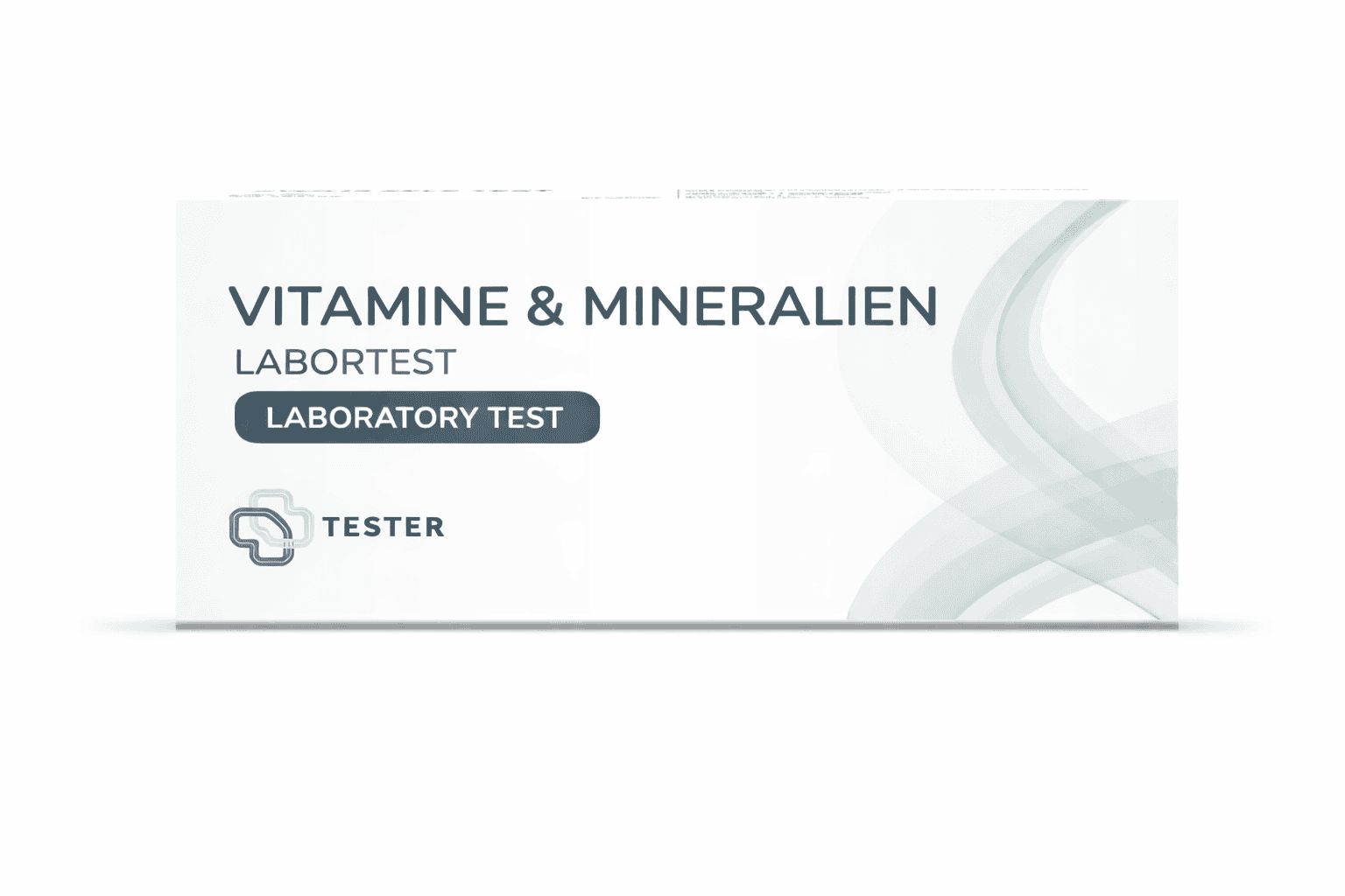 Vitamine & Mineralien Labortest: Kartonverpackung mit Produktnamen und Tester-Logo.