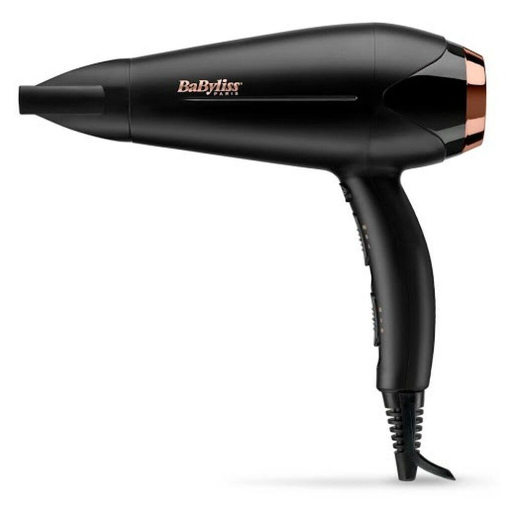 Schwarzer Haartrockner mit bronzefarbenen Akzenten. Marke BaByliss. Kabelanschluss.