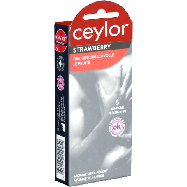 Ceylor *Strawberry* geschmackvolle Kondome mit Aroma-Gleitcreme, verpackt im hygienischen Dösli