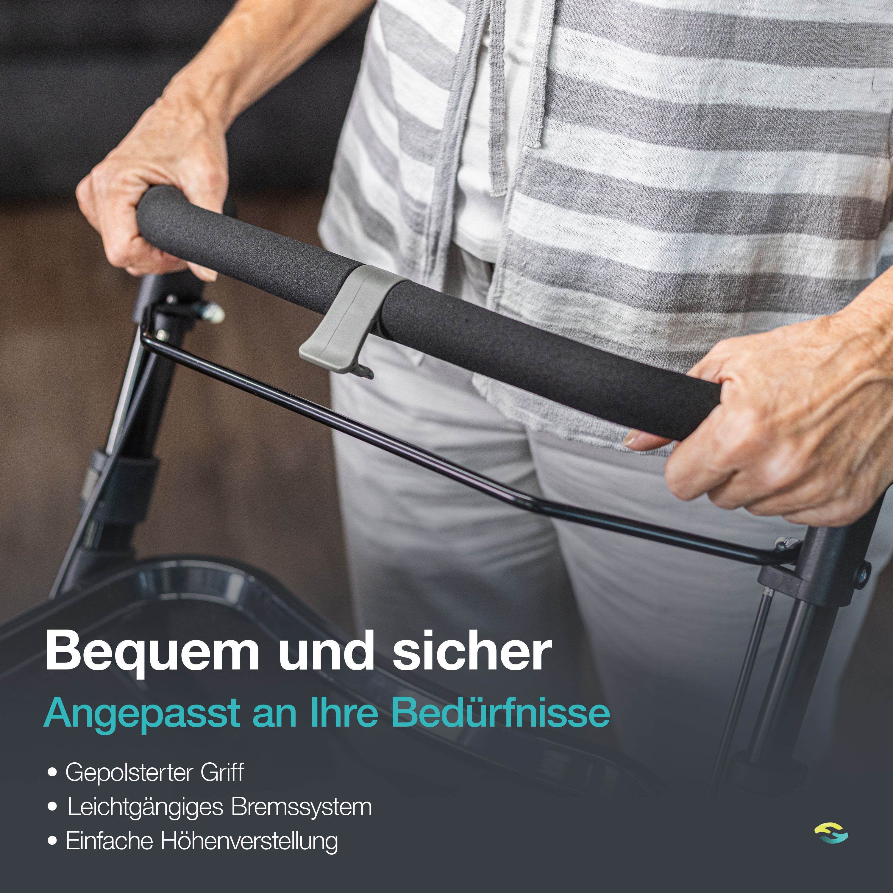 Helavo Wohnungsrollator 60 cm schmal Indoor Rollator mit Tablett & Korb