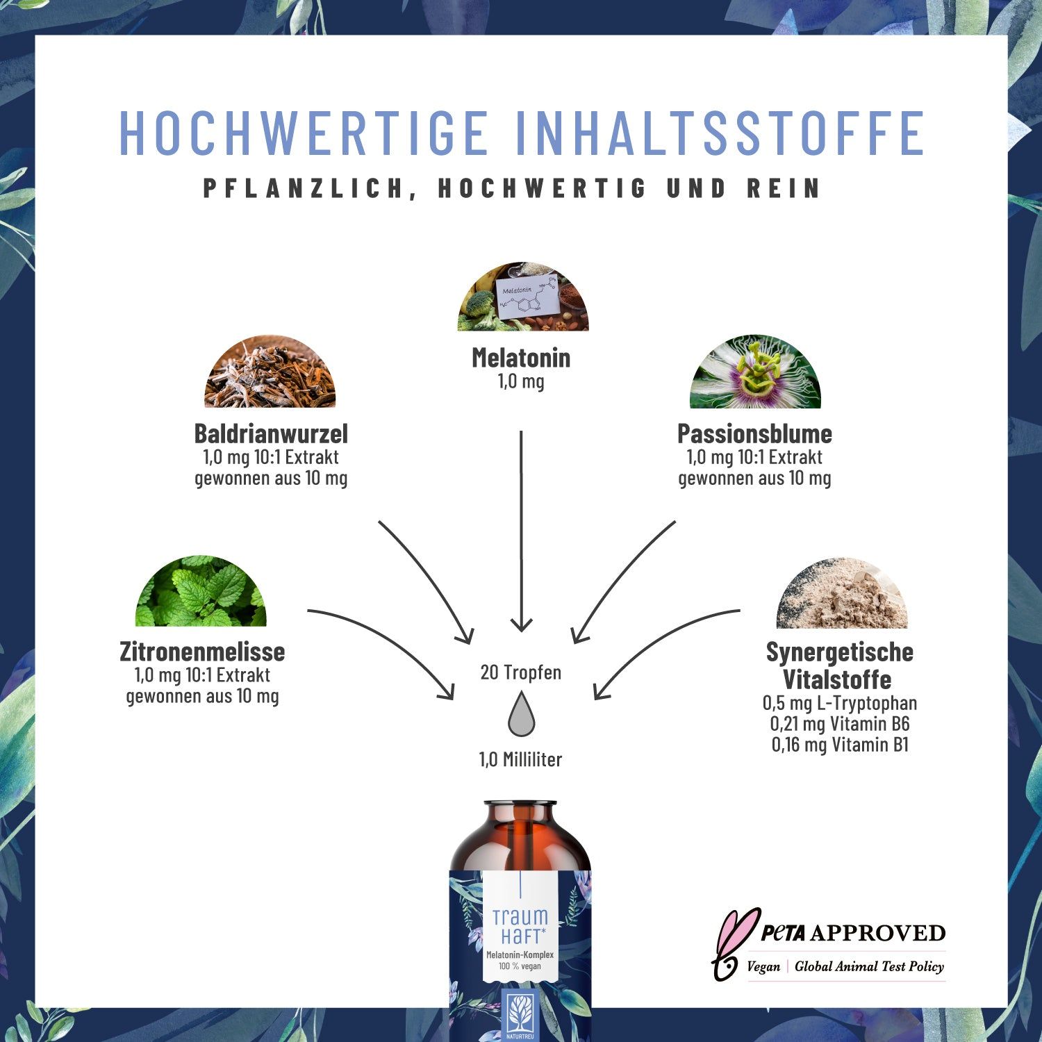 Melatonin Tropfen Komplex mit Pflanzenstoffen - Traumhaft - NATURTREU®