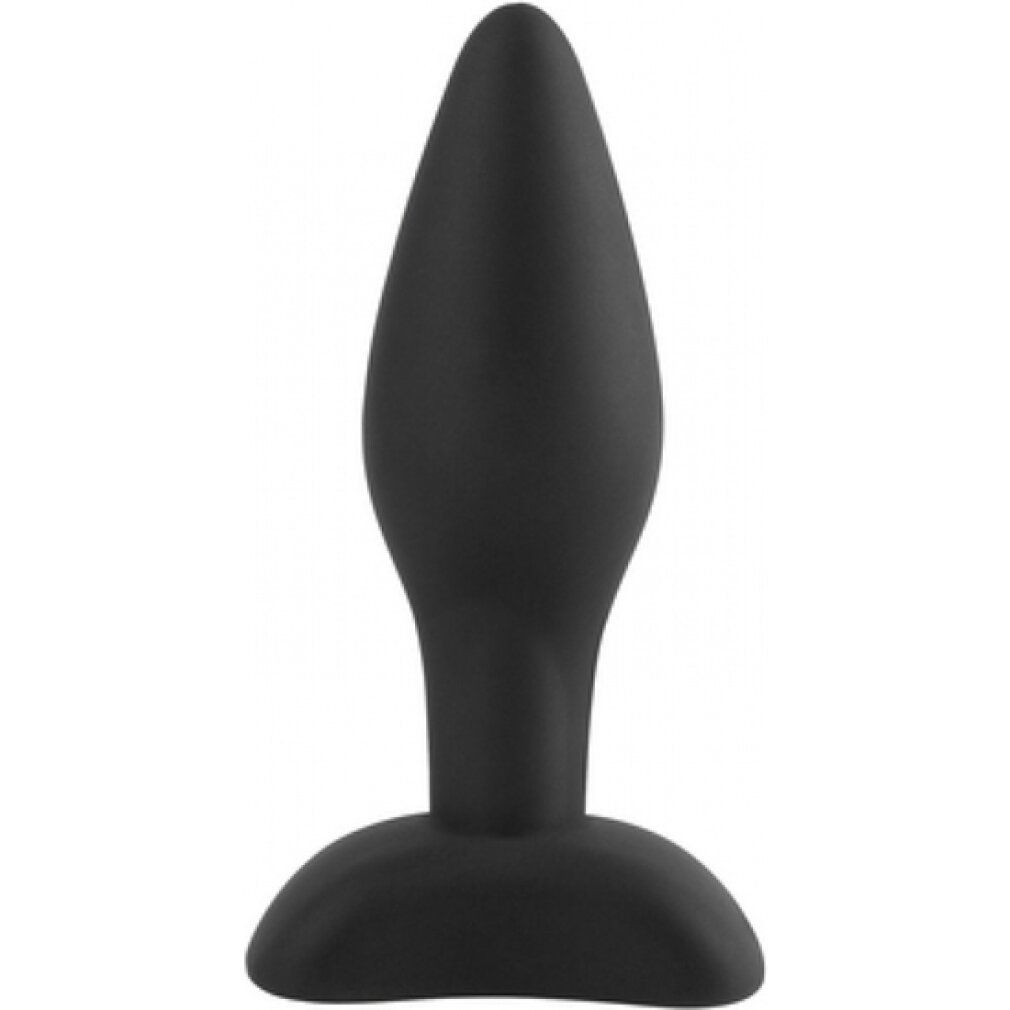 Schwarzer, ergonomisch geformter Anal Plug. Kegelförmiger Kopf, zylindrischer Schaft und breite Basis.