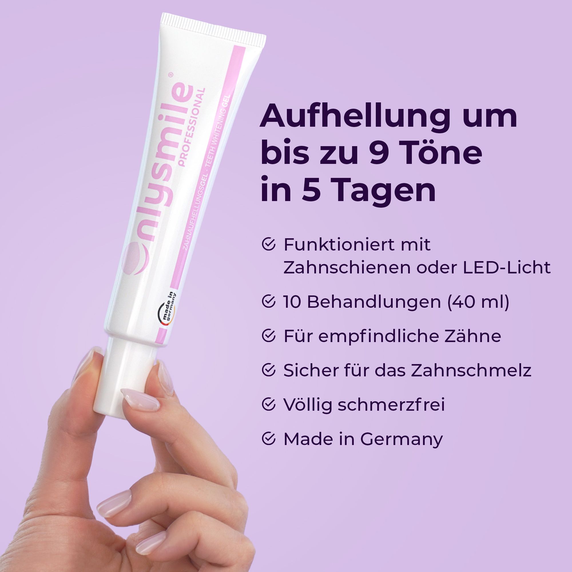 Zahnaufhellungsgel-Tube. NurSmile Professional. Bis zu 9 Töne in 5 Tagen. Hergestellt in Deutschland.