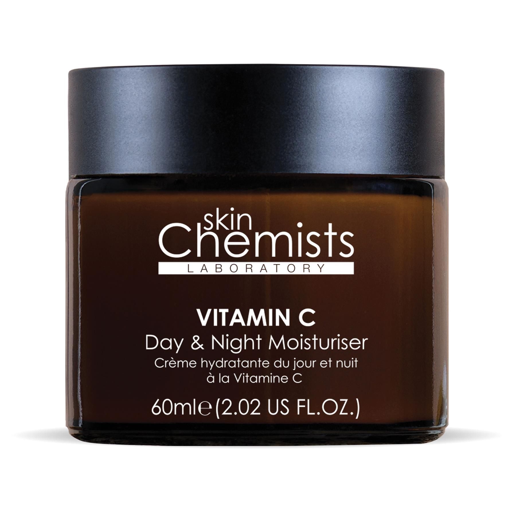 SkinChemists Vitamin C Tages- und Nachtcreme in einem braunen Glas.