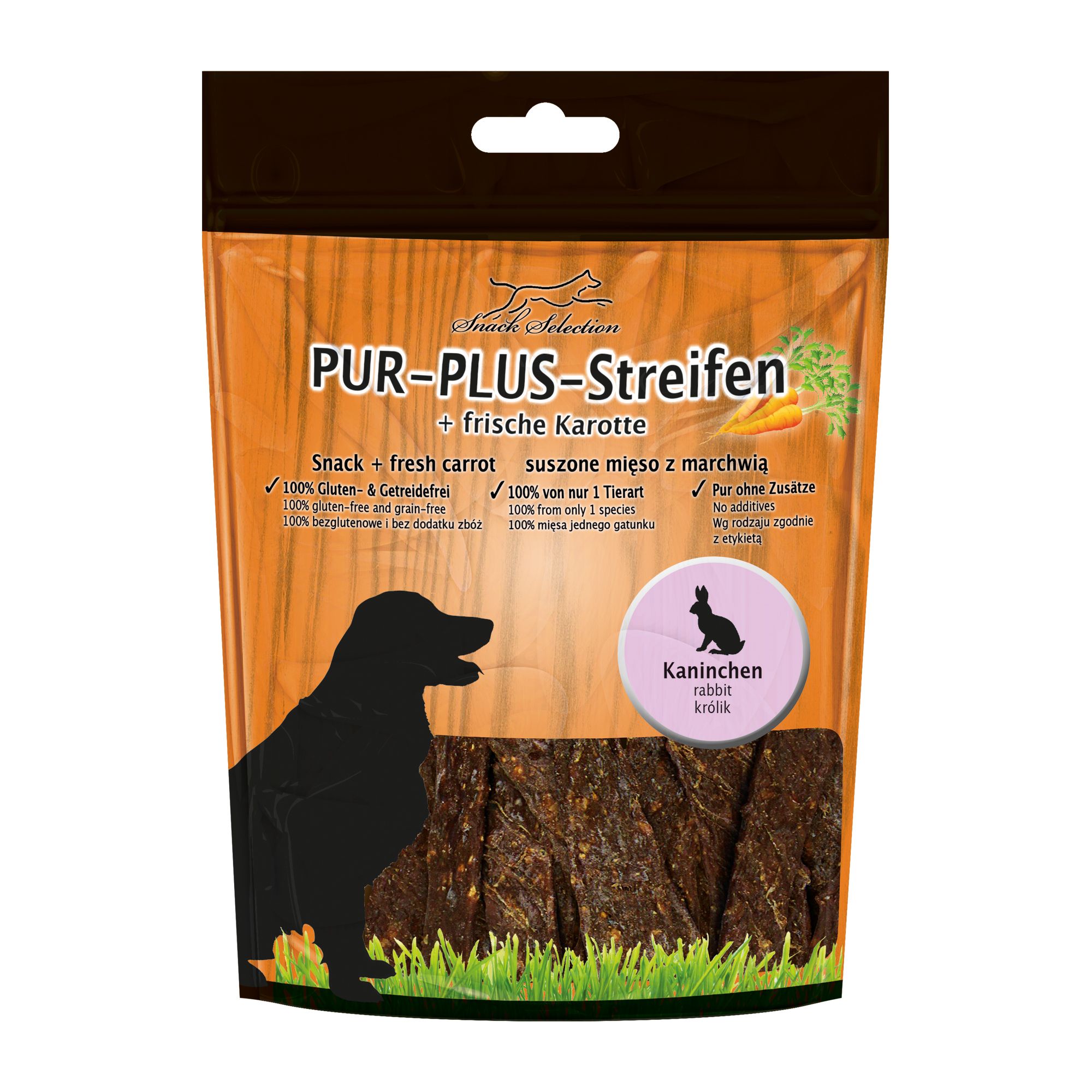 Schecker PUR Plus Kaustreifen Kaninchen + Karotte - getreidefrei weich und leicht teilbar 10x100 g Futter