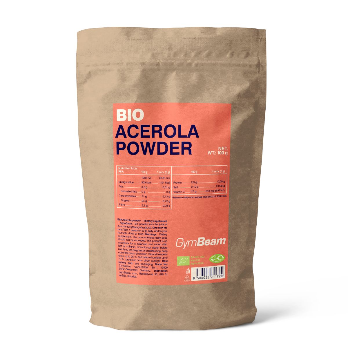 GymBeam BIO Acerola Pulver mit Vitamin C 100 g