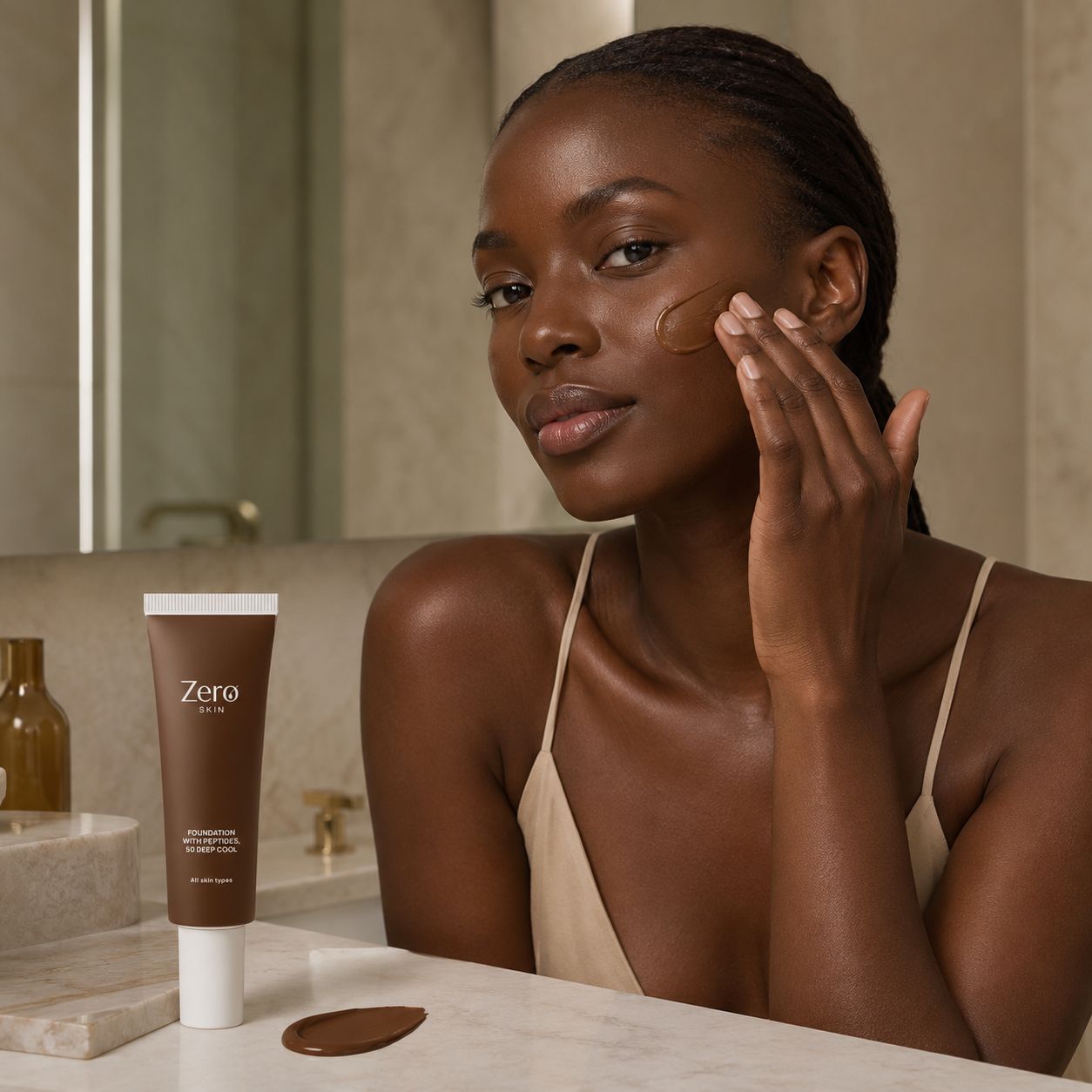 Zero Skin Foundation mit Peptiden, 50 Deep Cool - hautpflegende Formel mit Hyaluronsäure