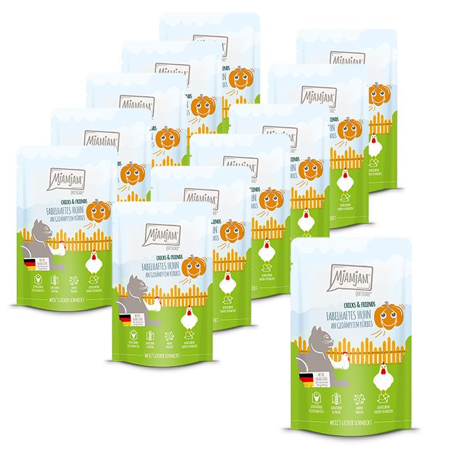 MjAMjAM - Quetschie Chicks & Friends fabelhaftes Huhn an gedämpftem Kürbis 12x125 g Futter