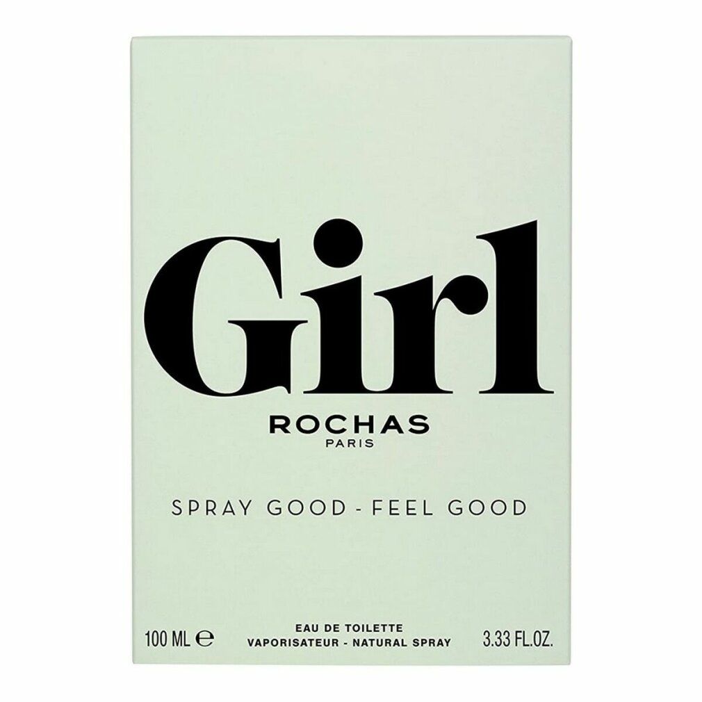 Hellgrüne Schachtel mit Aufschrift "Girl" und "Rochas". Text: "Spray Good - Feel Good".