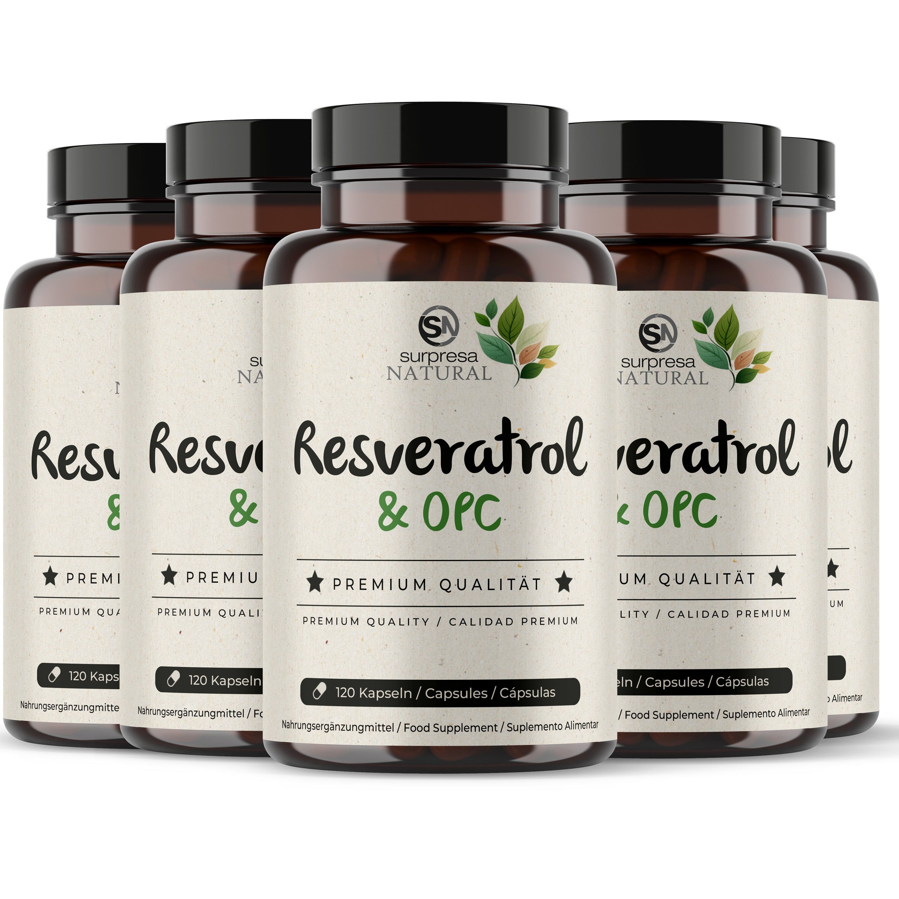 Sechs Flaschen Surpresa Natural Resveratrol & OPC Kapseln, jeweils 120 Kapseln.