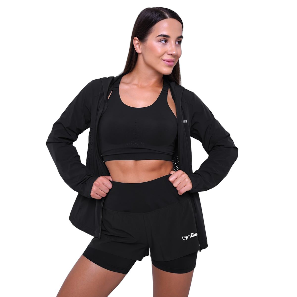 GymBeam Jacke Damen Slim mit Kapuze und Reißverschluss Pulse Black